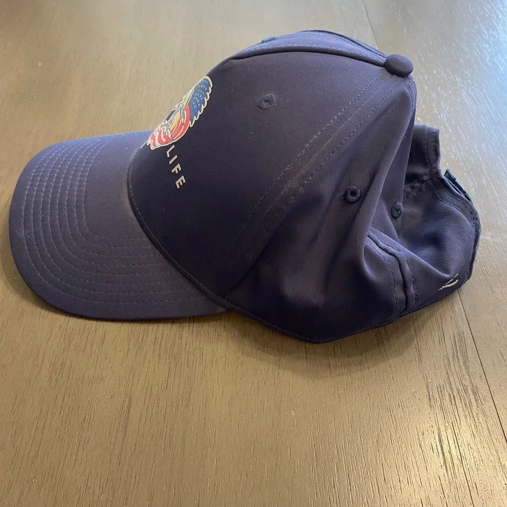 Salt Life Mens‎ Navy Blue Marlin American Flag Performance Hat Adjustable Cap